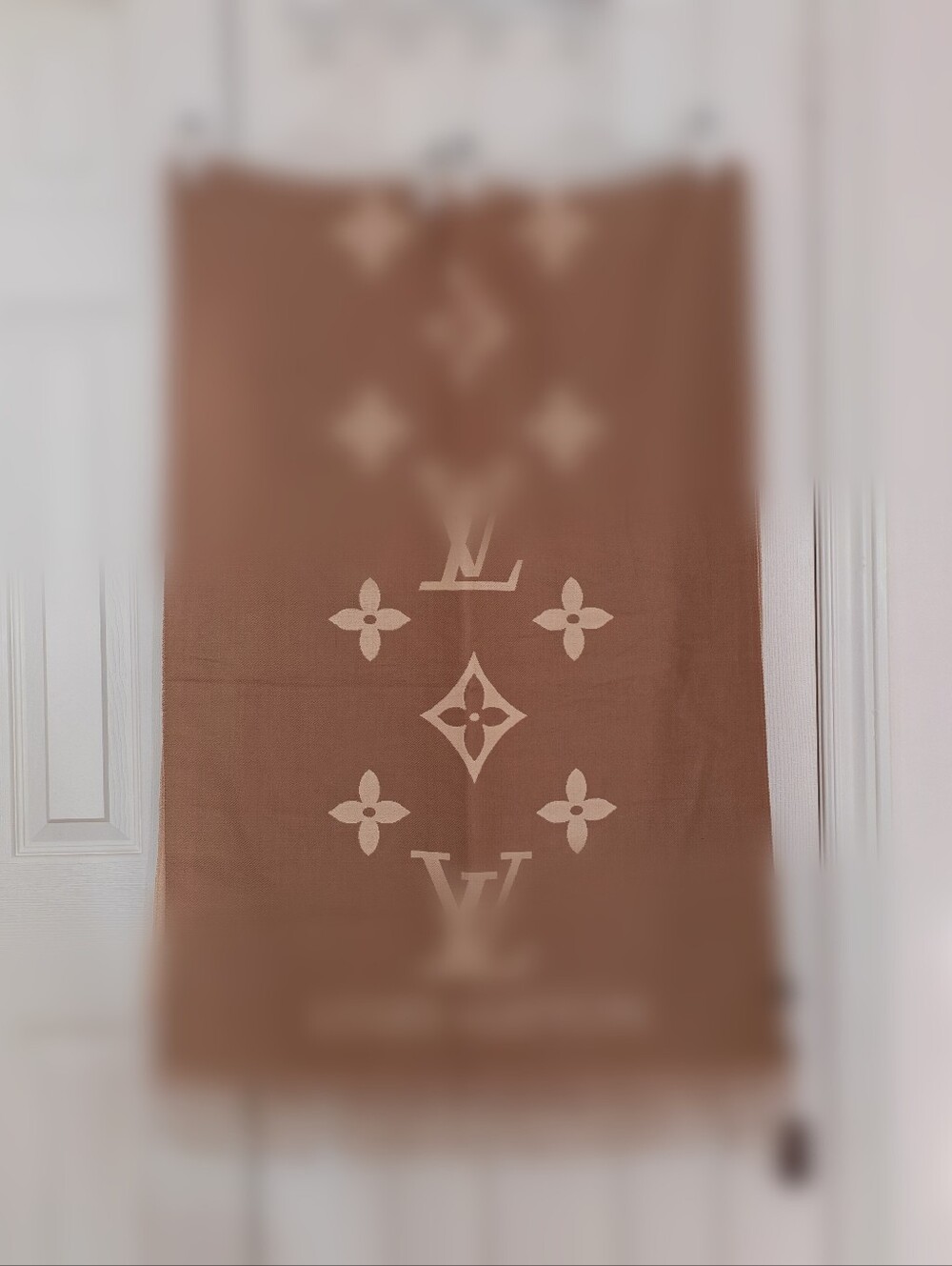 Louis Vuitton Monogram Shawl in Beige & Brown with Fringe - Picture 4 of 5
